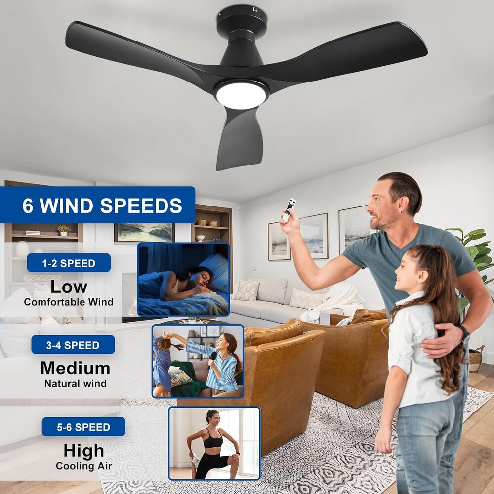 42-Inch Ceiling Fan, Black 3 Blade Flush Mount, Dimmable Indoor Outdoor, Remote - Picture 7 of 7